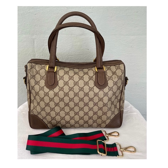 Vintage 80's GUCCI Classic GG Monogram PVC Vinyl Satchel Tote Crossbody Bag - Picture 3 of 13